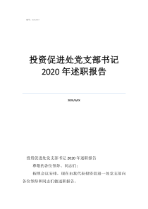 黨支部述職報告范文投資促進處黨支部書記2020年述職報告