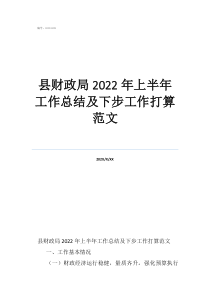 縣財政局2022年上半年工作總結及下步工作打算范文