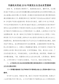 市直單位2018年度民主生活會發(fā)言提綱