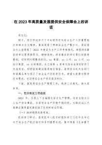 在2023年高質量發(fā)展提供安全保障會上的講話docx
