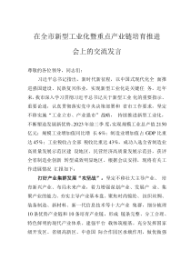 在全市新型工業(yè)化暨重點(diǎn)產(chǎn)業(yè)鏈培育推進(jìn)會(huì)上的交流發(fā)言
