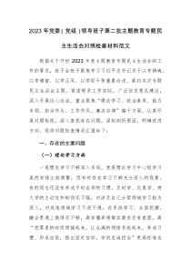 2023年黨委（黨組）領導班子第二批主題教育專題民主生活會對照檢查材料范文