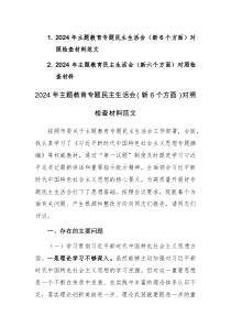 2024年主題教育專題民主生活會（新6個方面）對照檢查材料范文2篇
