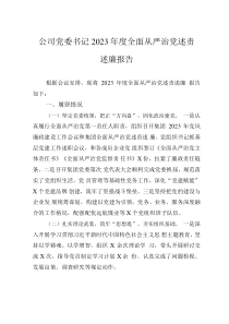 公司黨委書記2023年度全面從嚴(yán)治黨述責(zé)述廉報告