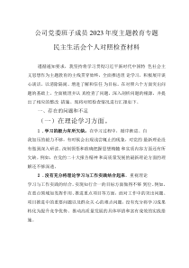 公司黨委班子成員2023年度主題教育專題民主生活會個人對照檢查材料