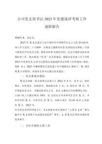 公司黨支部書記2023年黨建述評考核工作述職報告