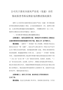 公司關(guān)于落實全面從嚴治黨（黨建）責(zé)任情況檢查考核反饋意見的整改情況報告