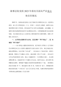 海事法院黨組2023年落實全面從嚴治黨主體責任情況