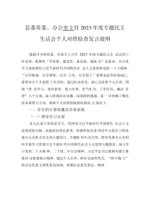 縣委常委、辦公室主任2023年度專題民主生活會(huì)個(gè)人對(duì)照檢查發(fā)言提綱