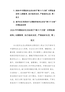 兩篇：2024年專題組織生活會班子“新六個方面” 對照檢查材料（主題教育、執(zhí)行組織決定、嚴(yán)格組織生活、等）范文
