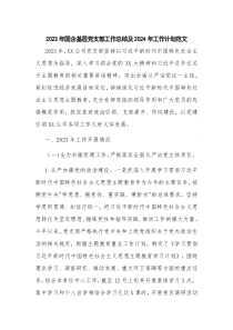 2023年國企基層黨支部工作總結(jié)及2024年工作計(jì)劃范文