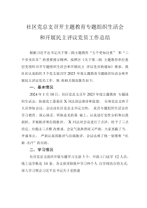 社區(qū)黨總支召開主題教育專題組織生活會和開展民主評議黨員工作總結(jié)