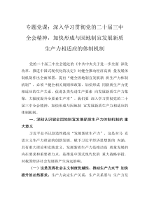 專題黨課：深入學(xué)習(xí)貫徹黨的二十屆三中全會(huì)精神，加快形成與因地制宜發(fā)展新質(zhì)生產(chǎn)力相適應(yīng)的體制機(jī)制