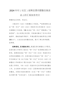 2024年村（社區(qū)）巡察反饋問(wèn)題整改推進(jìn)會(huì)上的匯報(bào)發(fā)言范文