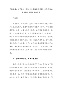 黨課講稿：以黨的二十屆三中全會(huì)精神為引領(lǐng)，青年干部在鄉(xiāng)村振興中勇?lián)?dāng)善作為
