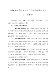 鄉(xiāng)鎮(zhèn)2024年度黨建工作存在的問題和下一步工作打算