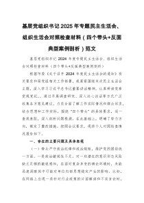 基層黨組織書(shū)記2025年專題民主生活會(huì)、組織生活會(huì)對(duì)照檢查材料（四個(gè)帶頭+反面典型案例剖析）范文
