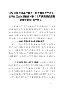 2024年度市直單位領(lǐng)導(dǎo)干部專題民主生活會(huì)、組織生活會(huì)對照檢查材料（上年度查擺問題整改落實(shí)情況+四個(gè)帶頭）