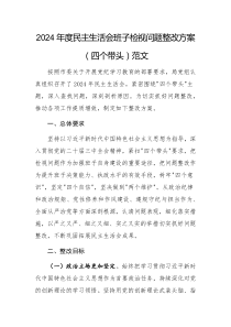 2024年度民主生活會(huì)班子檢視問題整改方案（四個(gè)帶頭）范文