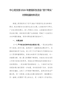 中心黨支部2024年度組織生活會“四個帶頭”對照檢查材料范文