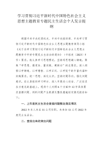 學(xué)習(xí)貫徹習(xí)近平新時(shí)代中國特色社會(huì)主義思想主題教育專題民主生活會(huì)個(gè)人發(fā)言提綱