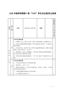 2025年春季學(xué)期第4周“1530”學(xué)生安全教育記錄表（3.3-3.7）