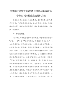 鄉(xiāng)班子領(lǐng)導(dǎo)干部2024年度民主生活會“四個帶頭”對照檢查發(fā)言材料文稿