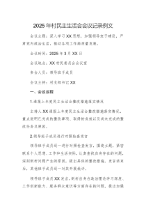 2025年村民主生活會會議記錄例文