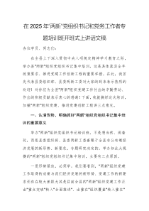 在2025年“兩新”黨組織書(shū)記和黨務(wù)工作者專題培訓(xùn)班開(kāi)班式上講話文稿