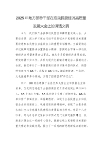 2025年地方領(lǐng)導(dǎo)干部在推動(dòng)民營(yíng)經(jīng)濟(jì)高質(zhì)量發(fā)展大會(huì)上的講話(huà)文稿