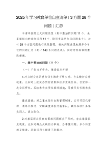 2025年學(xué)習(xí)教育單位自查清單（3方面28個問題）匯總