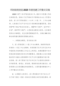 市財(cái)政局黨組2025年度黨建工作要點(diǎn)文稿