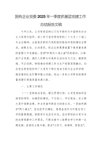 國(guó)有企業(yè)黨委2025年一季度抓基層黨建工作總結(jié)報(bào)告范文