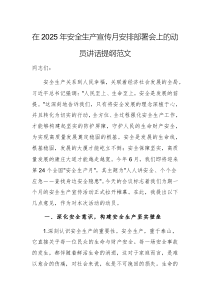 在2025年安全生產(chǎn)宣傳月安排部署會(huì)上的動(dòng)員講話提綱范文