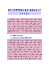 2025年市委黨建辦上半年工作總結(jié)及下半年工作計(jì)劃
