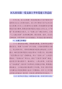 區(qū)人社局第一黨支部上半年黨建工作總結(jié)